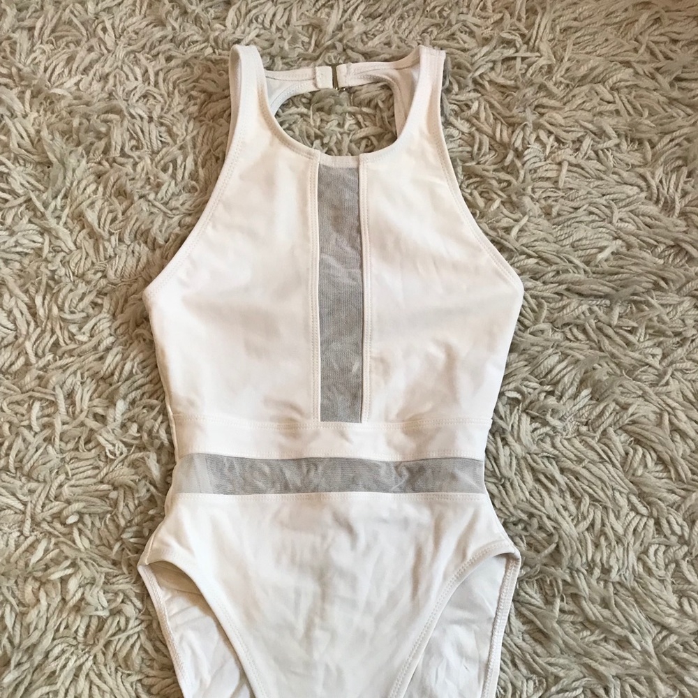 Anne Cole White Mesh Cut-Out Swimsuit